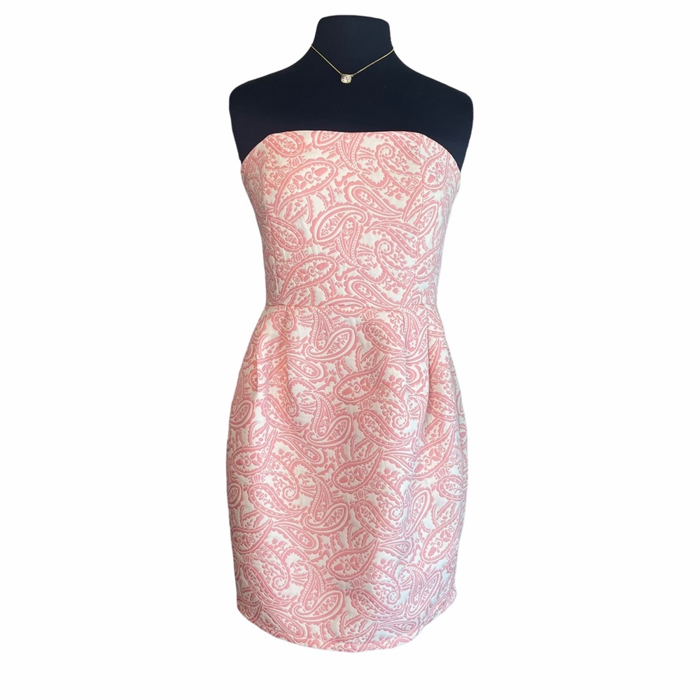Tulle Pink Cream Floral Paisley Embroidered Off Shoulder Dress